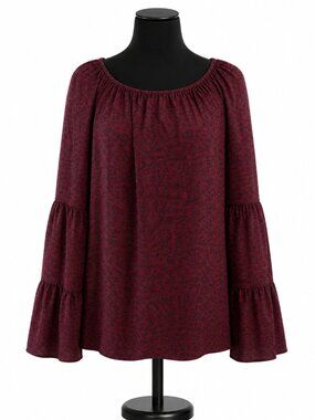 JM Collection Burgundy Leopard Print Blouse – Size Large